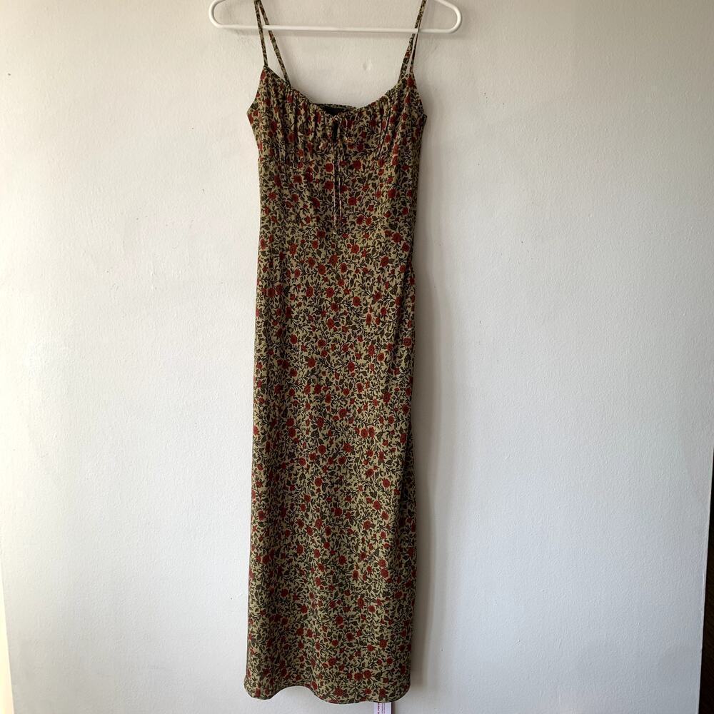NWT Realisation Alba Silk Floral Spaghetti Strap Midi Slip Dress Dahlia Tan - Picture 6 of 12